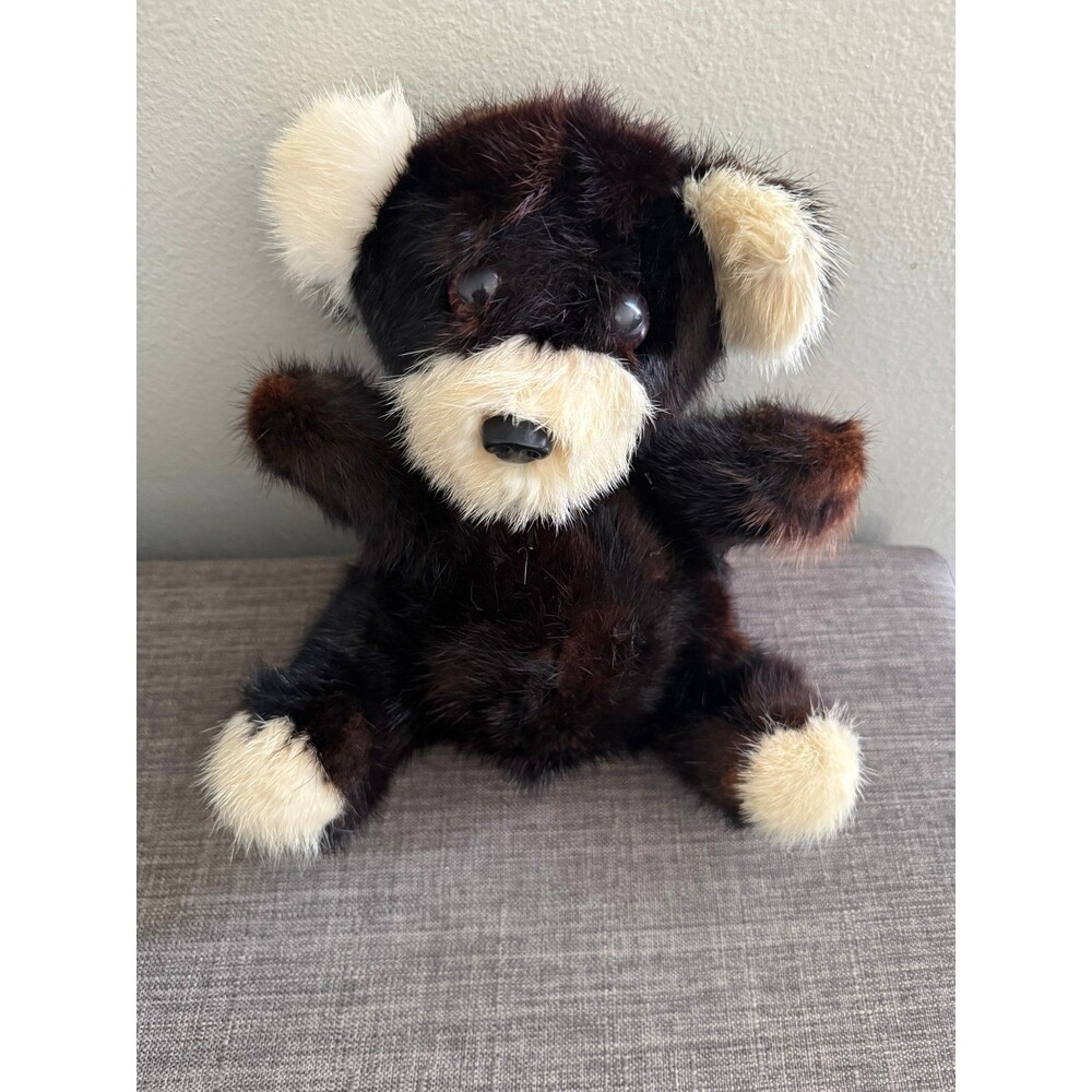Vintage Genuine Mink Black Teddy Bear  9” Collectible Plush